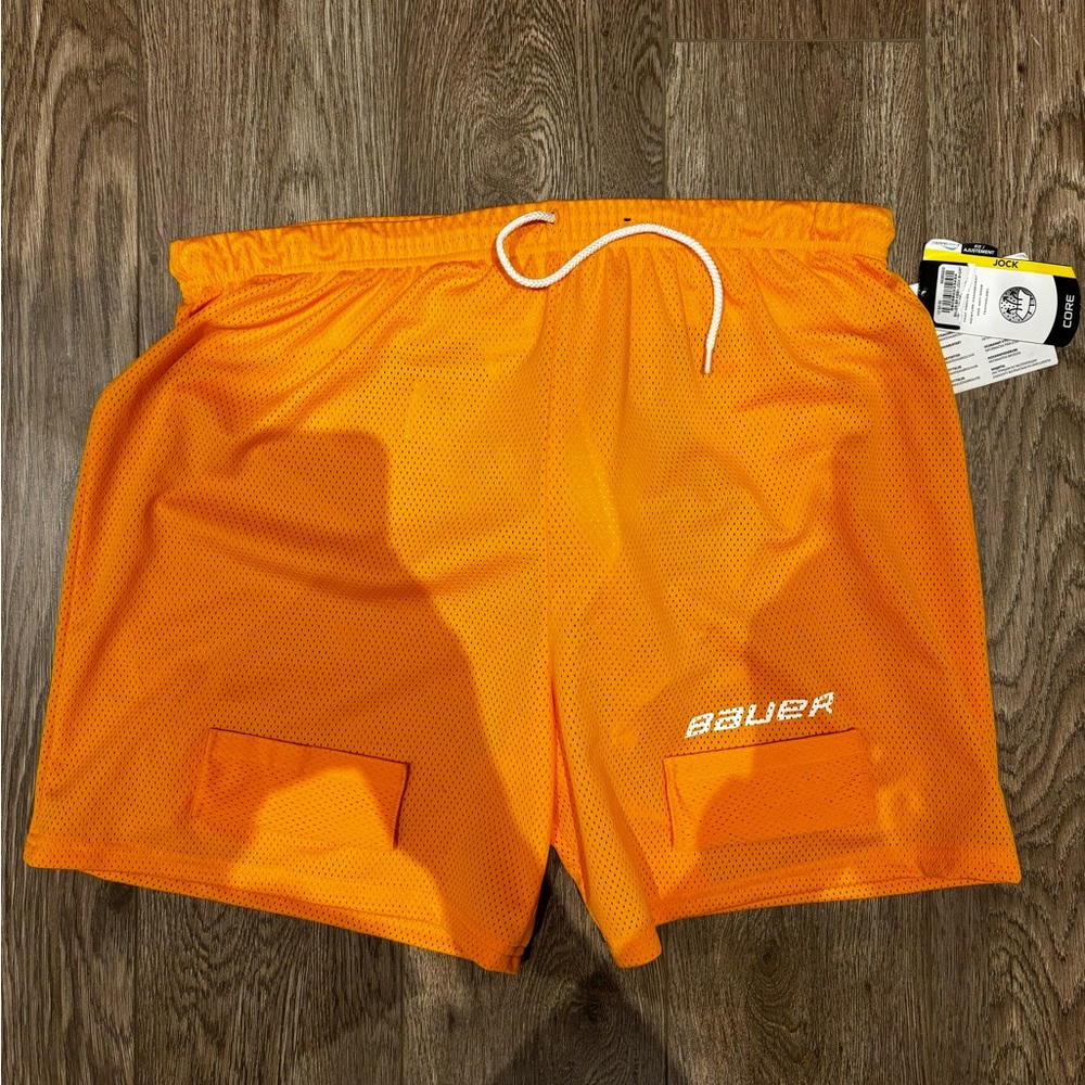 Bauer Hockey Mesh Jock Shorts – Cup, Hook / Loop Tabs for Socks XL Yellow New